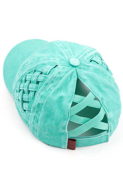 C.C Mint Basket Weave Criss-Cross Ponytail Baseball Cap