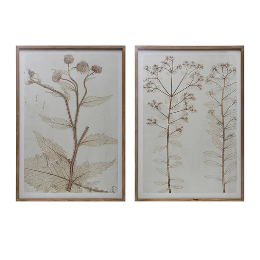 Wood Framed Glass Wall Décor w/ Flowers