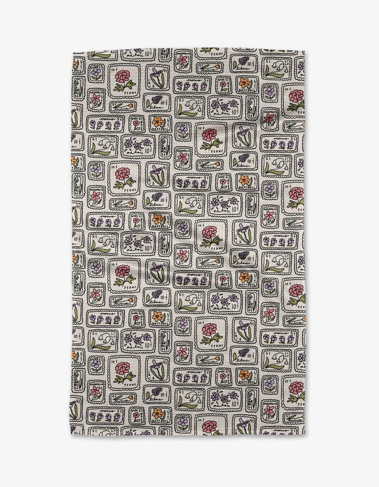 Floral Postage Stamp Kitchen Tea Towel