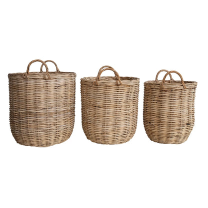 Hand-Woven Rattan Baskets w/ Handles