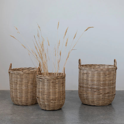 Hand-Woven Rattan Baskets w/ Handles