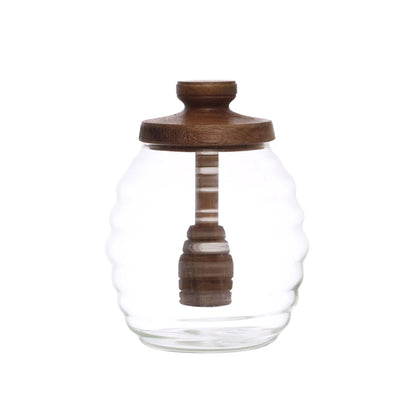 Glass Honey Jar w/Wood Lid & Dipper