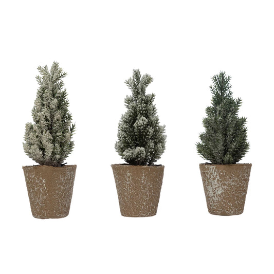 Iced Finish Faux Pine Tree in Paper Mache Pot