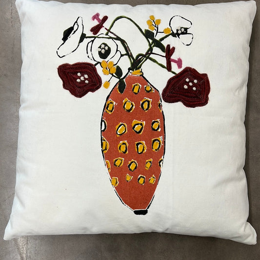 Cotton embroidered vases pillow