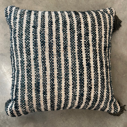 18" Woven Cotton Pillow w/ Stripes & Tassels, Polyester fill