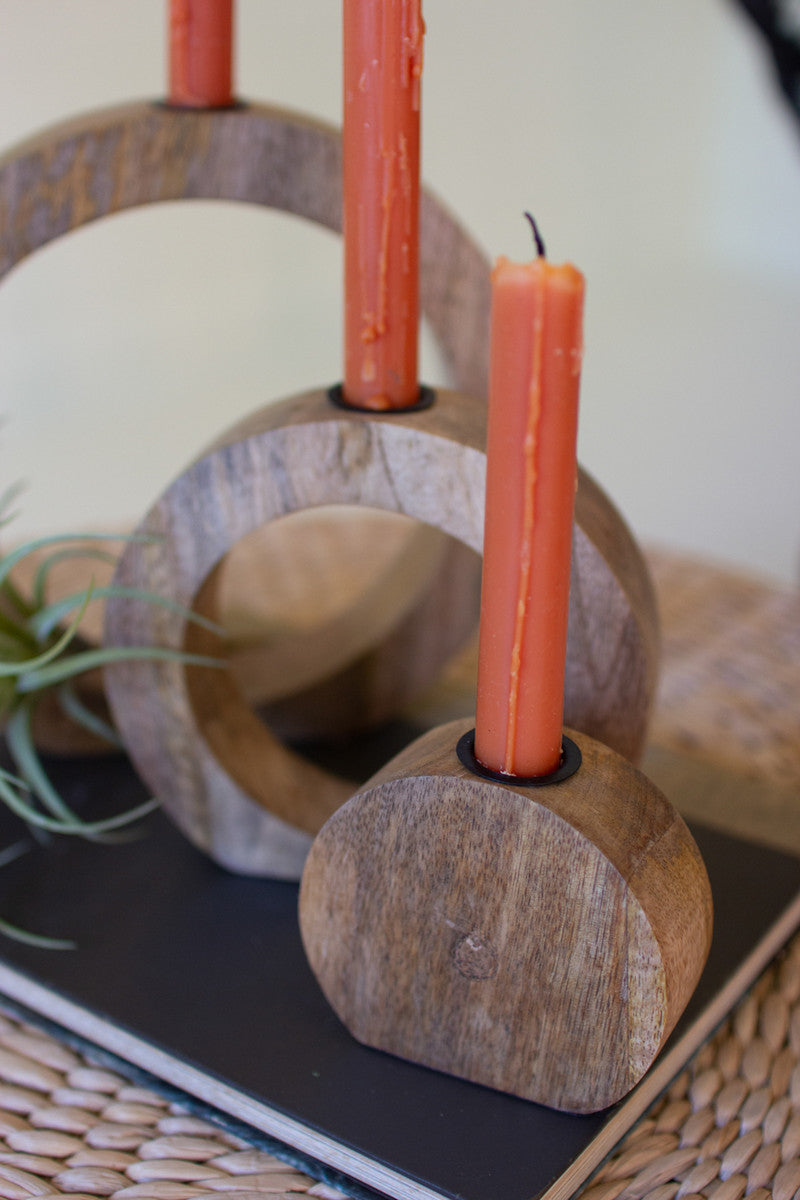 Circle Mango Wood Taper Candle Holders