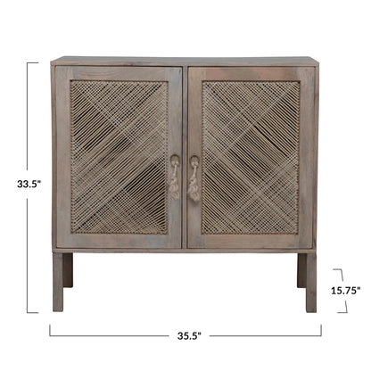 Mango Wood Console with Woven Rope Doors