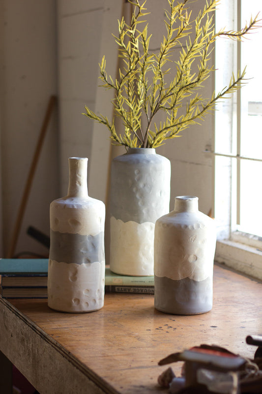 Matte Grey and White Ceramic Bottle Vases