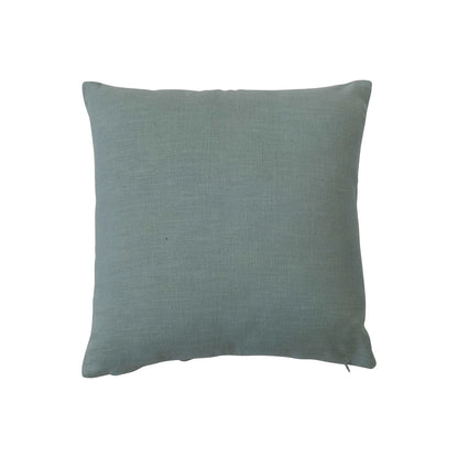 20" Square Cotton Slub Pillow w/ Floral Embroidery, Mint
