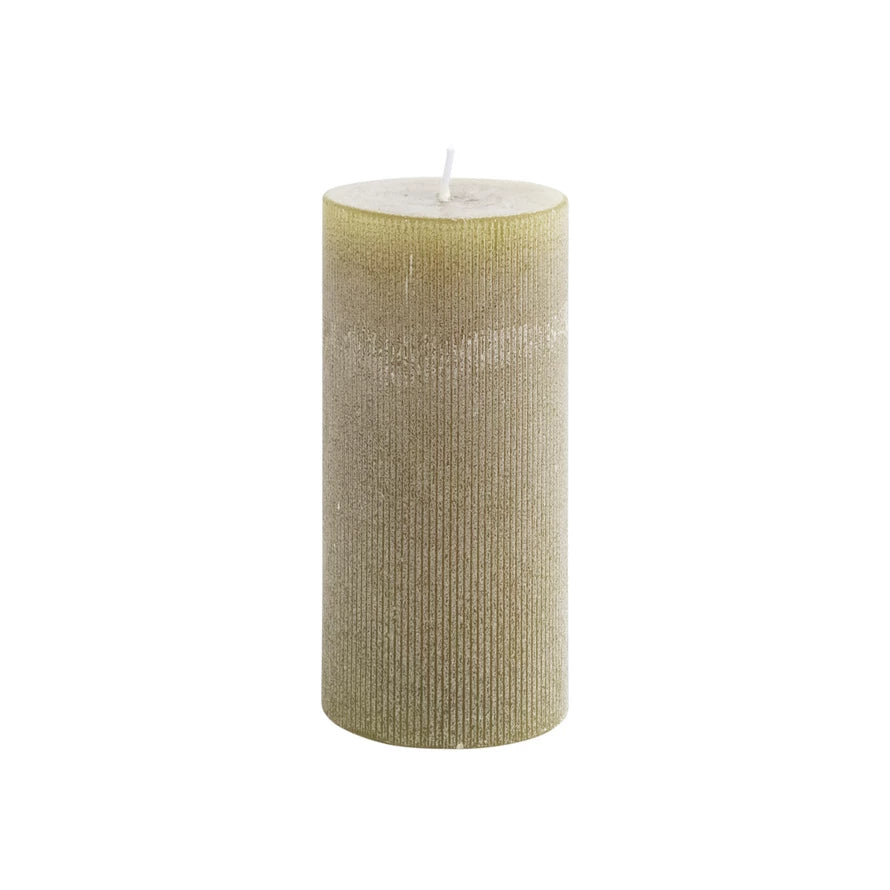 Olive Pleated Pillar Candles