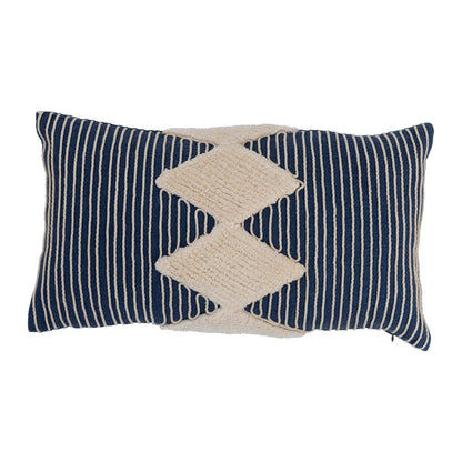 Cotton Tufted Lumbar Pillow with Embroidered Rope Stripes