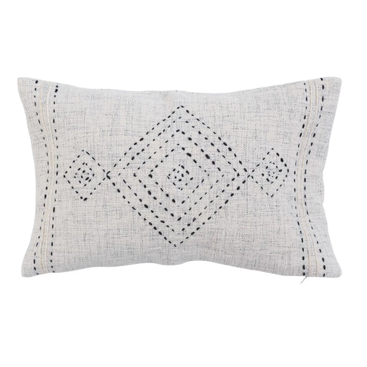 Cotton Lumbar Pillow w/ Embroidery & Gold Thread