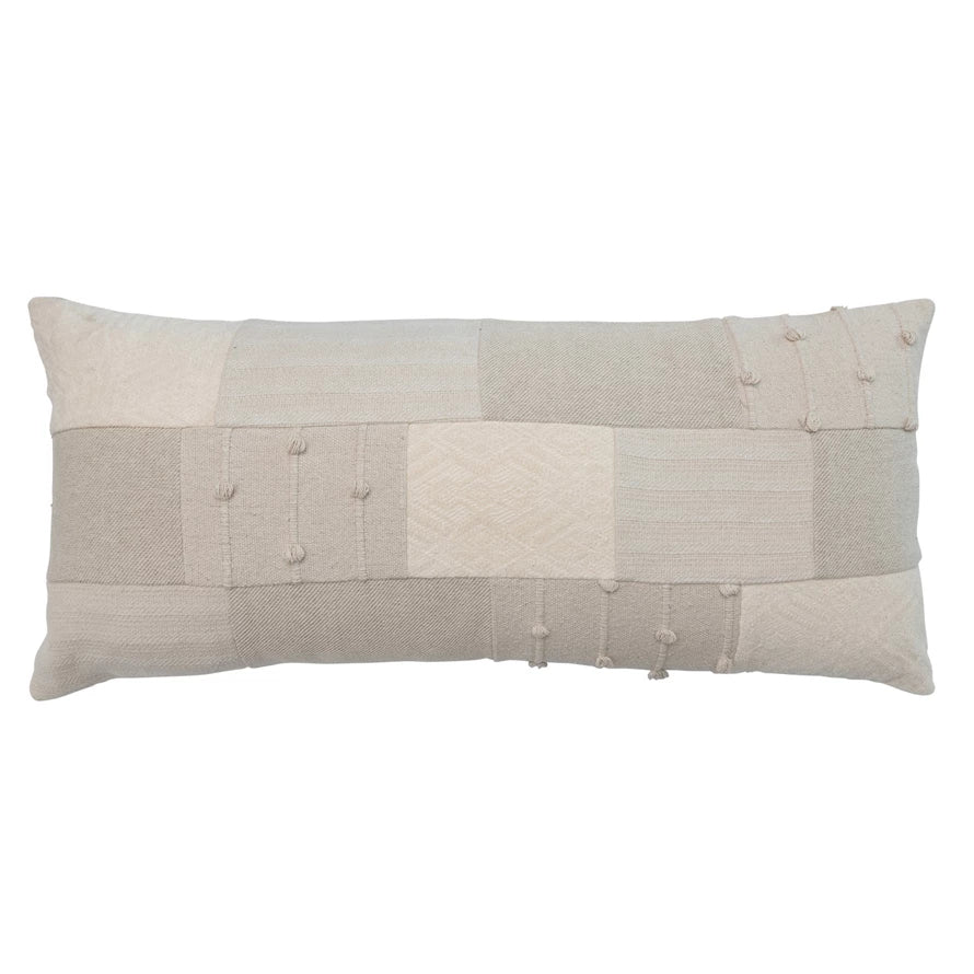 Cotton Patchwork Lumbar Pillow w/ Chambray Back