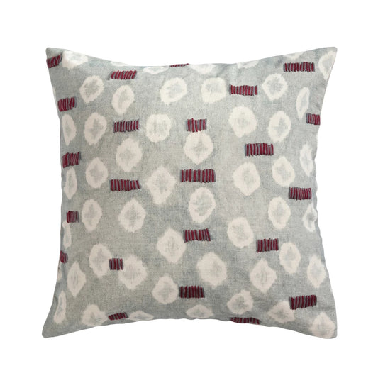 Linen Printed Pillow w/Hand-Embroidery Chambray Back