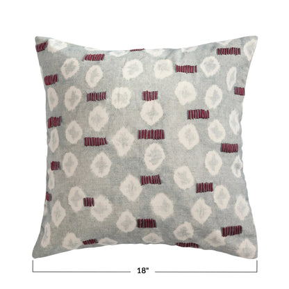 Linen Printed Pillow w/Hand-Embroidery Chambray Back