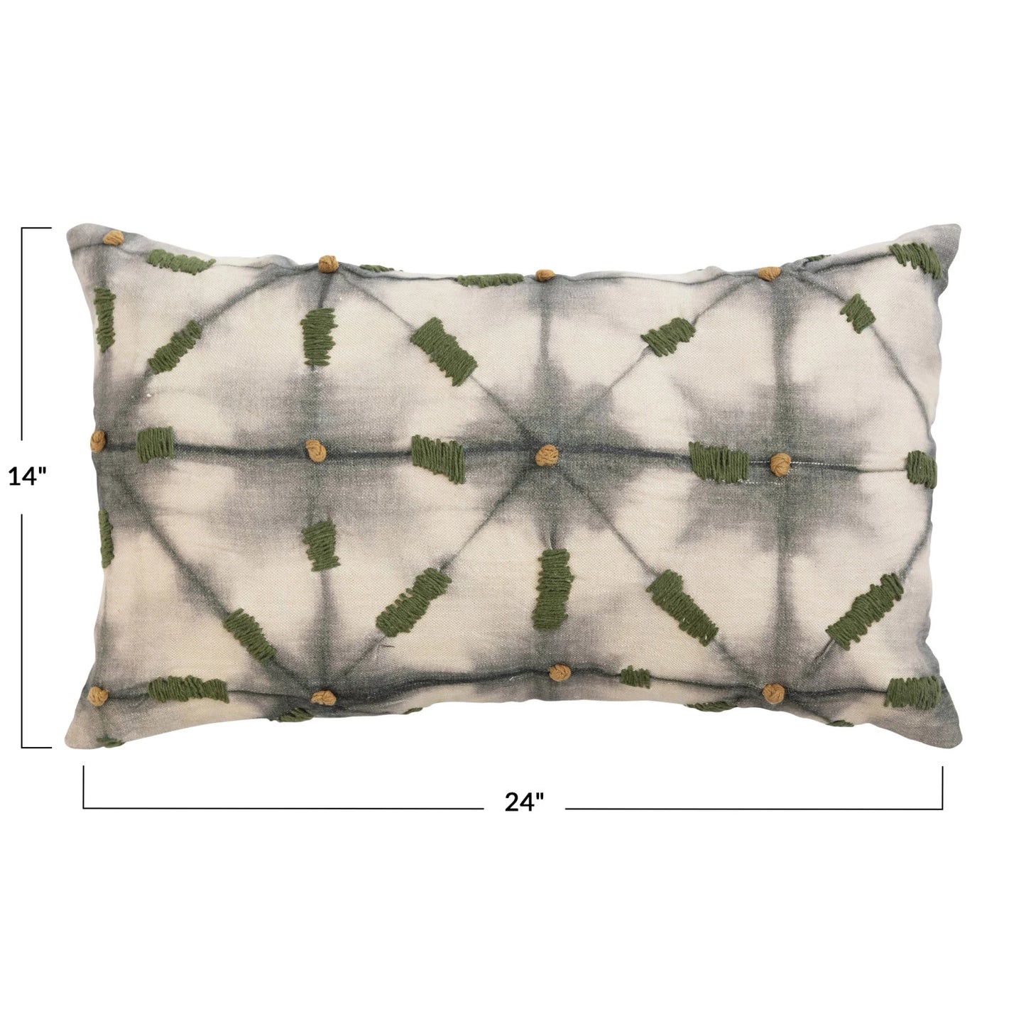 Linen Printed Lumbar Pillow w/ Hand-Embroidery & Chambray Back