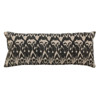 Woven Linen Lumbar Pillow w/ Ikat Print, Embroidery