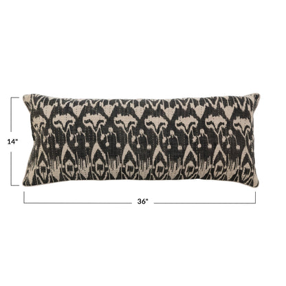 Woven Linen Lumbar Pillow w/ Ikat Print, Embroidery