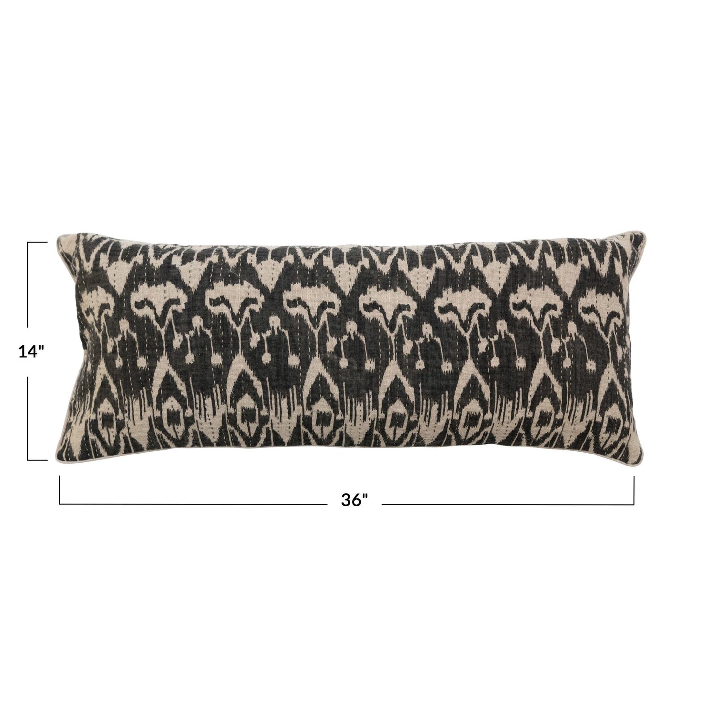 Woven Linen Lumbar Pillow w/ Ikat Print, Embroidery