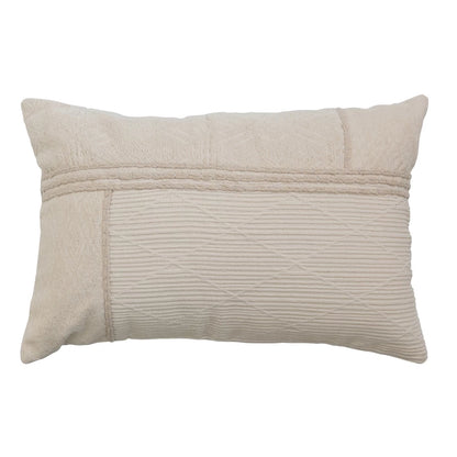 Cotton Lumbar Pillow w/ Rope Embroidery