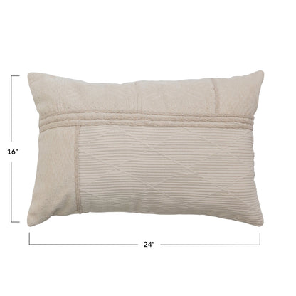 Cotton Lumbar Pillow w/ Rope Embroidery