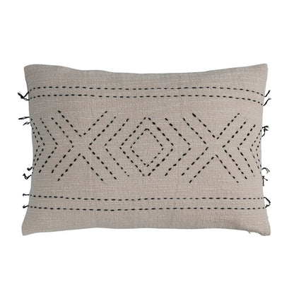 Hand-Embroidered Cotton Lumbar Pillow