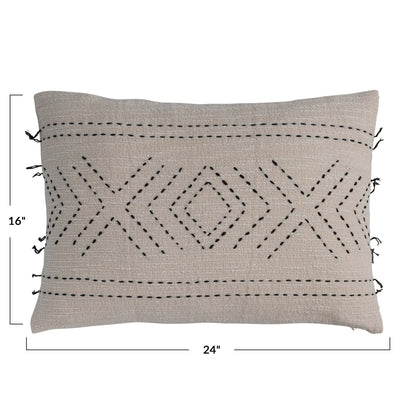 Hand-Embroidered Cotton Lumbar Pillow