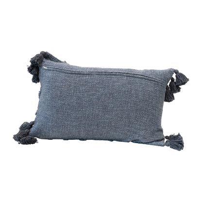 Stonewashed Cotton Blend Slub Pillow w/ Tufted Pattern & Tassels
