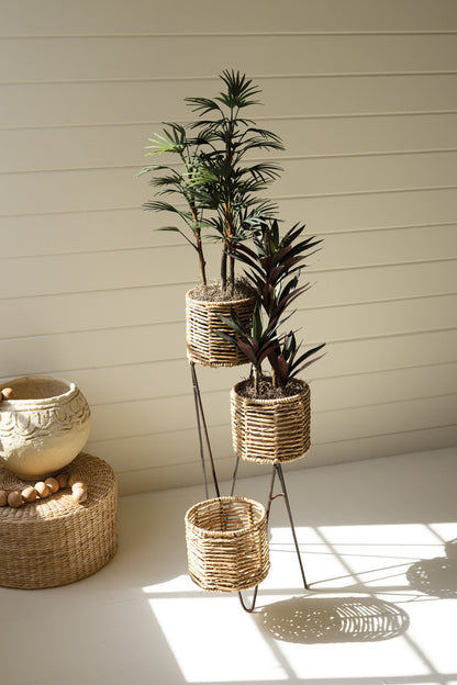 seagrass indoor plant pots Three-Tiered Seagrass Plant Stand – The Mix
