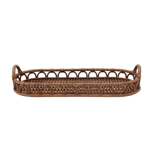 Hand-Woven Rattan Tray with Handles