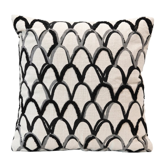 Cotton Pillow with Embroidered Scallop Pattern