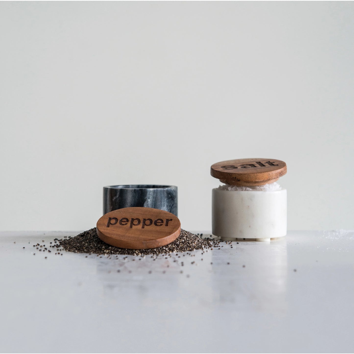 Salt and Pepper Container with Wood Lid