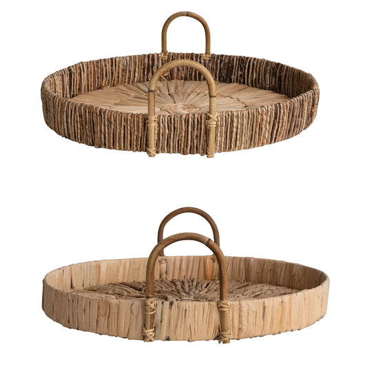 Decorative Hand-Woven Bankuan & Abaca Rope Trays w/ Handles