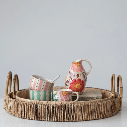 Decorative Hand-Woven Bankuan & Abaca Rope Trays w/ Handles