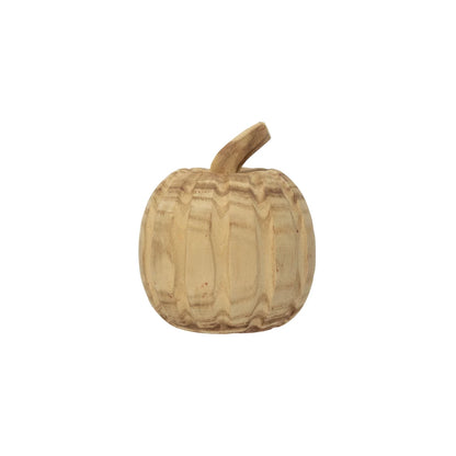 Hand Carved Paulowina Wood Pumpkin