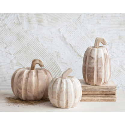 Hand Carved Paulowina Wood Pumpkin