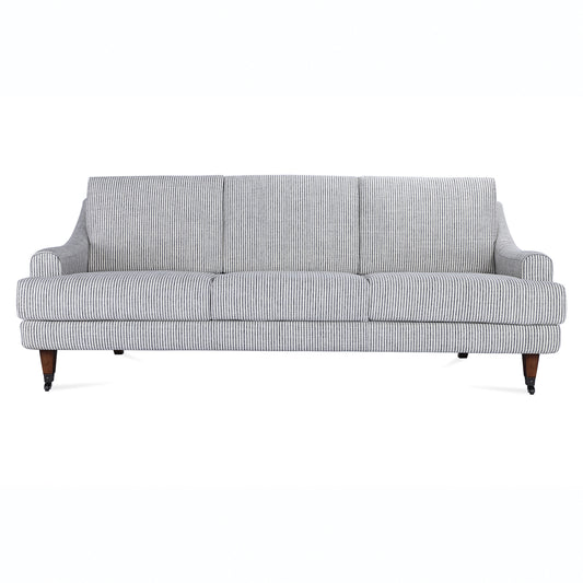 Woven Fabric Upholstered Striped Sofa with Wood Legs on Casters