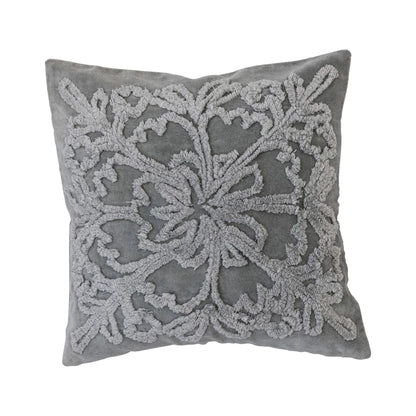 18" Square Cotton Tufted Velvet Pillow w/ Snowflake