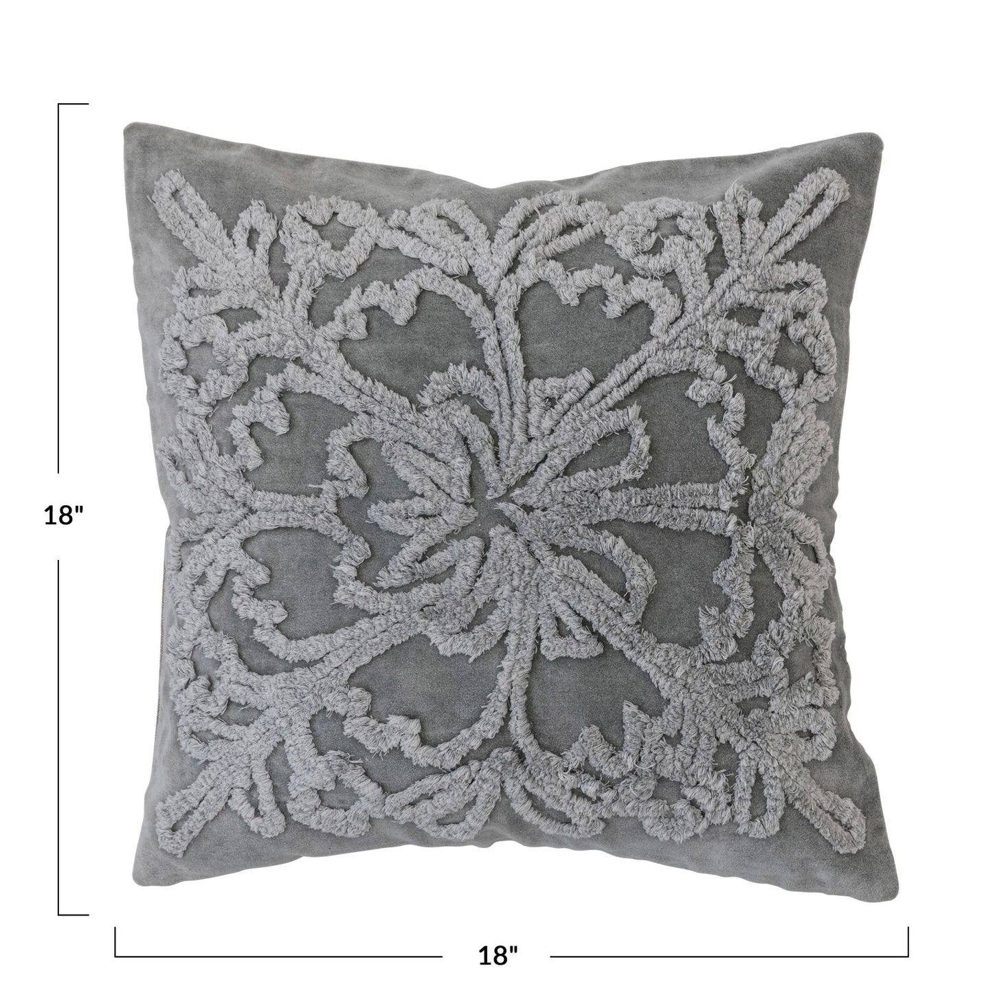 18" Square Cotton Tufted Velvet Pillow w/ Snowflake