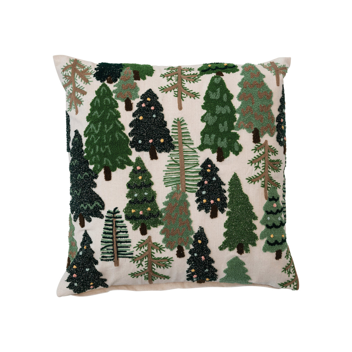 Square Cotton Slub Embroidered Pillow w/ Trees