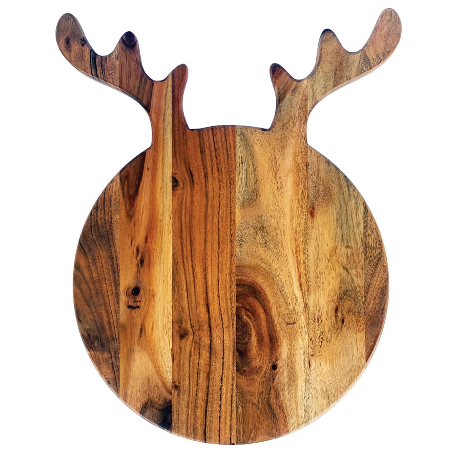 Acacia Wood Cheese/Cutting Board w/ Antlers