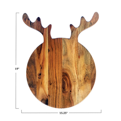 Acacia Wood Cheese/Cutting Board w/ Antlers