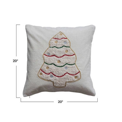 20" Square Cotton w/ Embroidered Tufted Pillow