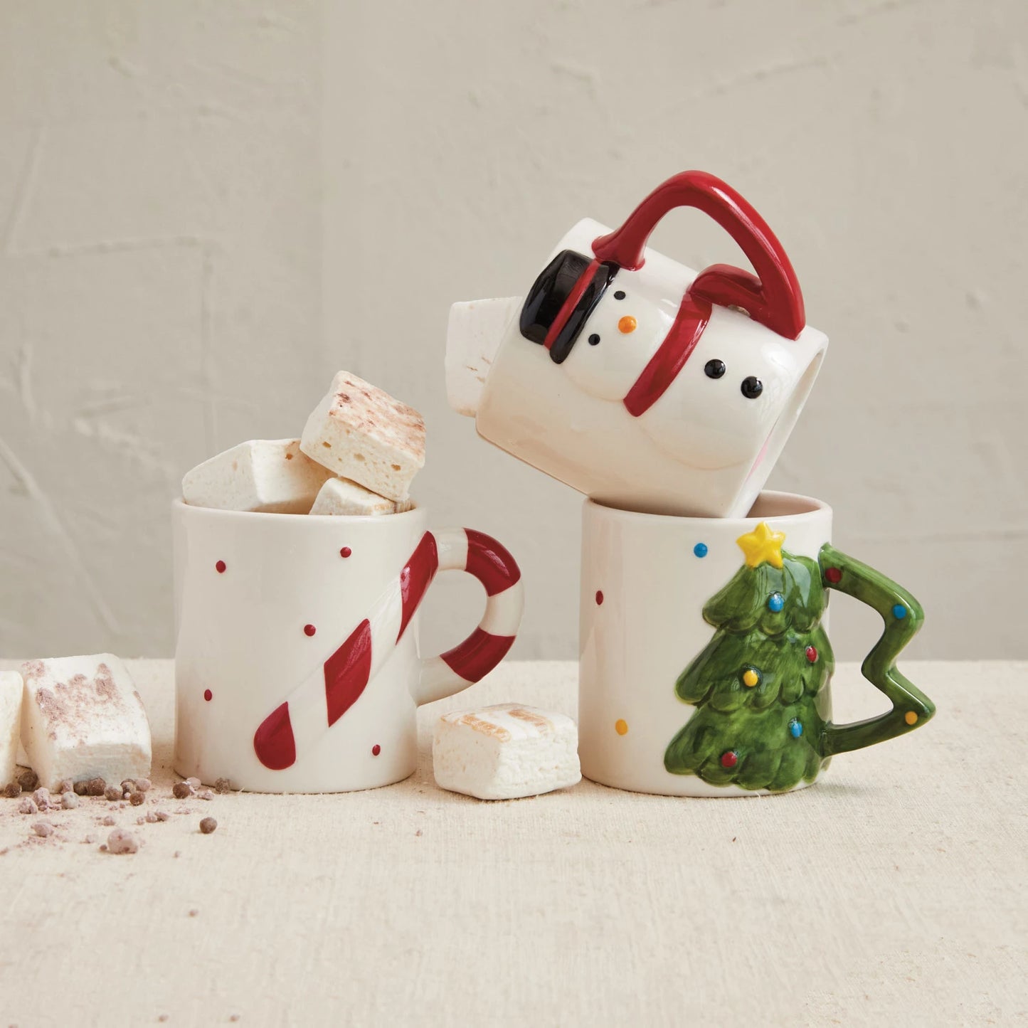 Stoneware Holiday Mug w/ Shaped Handle