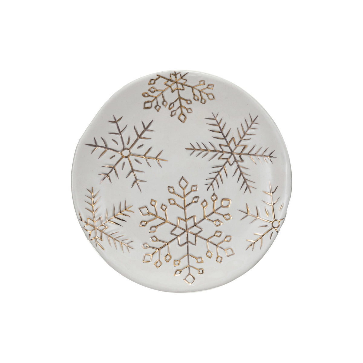 Stoneware Plate w/ Gold Electroplated Snowflakes