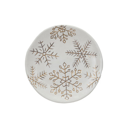 Stoneware Plate w/ Gold Electroplated Snowflakes