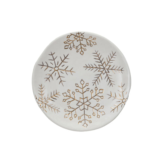 Stoneware Plate w/ Gold Electroplated Snowflakes