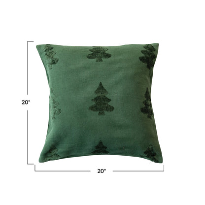 20" Square Woven Cotton Blend Jacquard Pillow w/ Trees