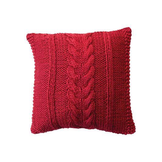 20" Square Hand-Woven Acrylic & Cotton Slub Cable Knit Pillow