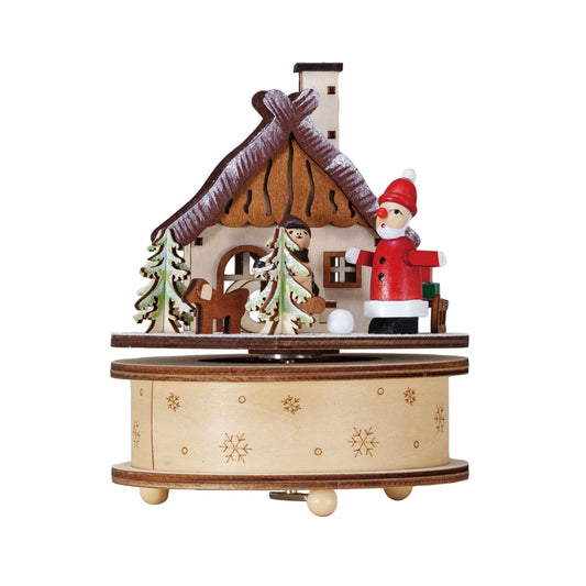 Wood Wind-Up Santa's Cottage Music Box